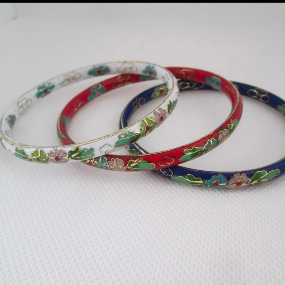 Colorful Vintage Cloisonné Bangle Set - Picture 5 of 5